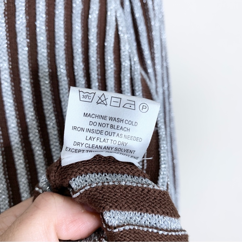 Hanifa Cici Knit Mini Dress (Sz S) Ribbed Long Sleeve Turtleneck Brown Silver - Picture 16 of 16